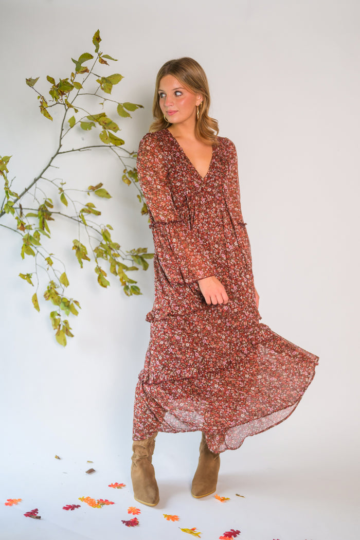 Berry Pretty Floral Midi Dress