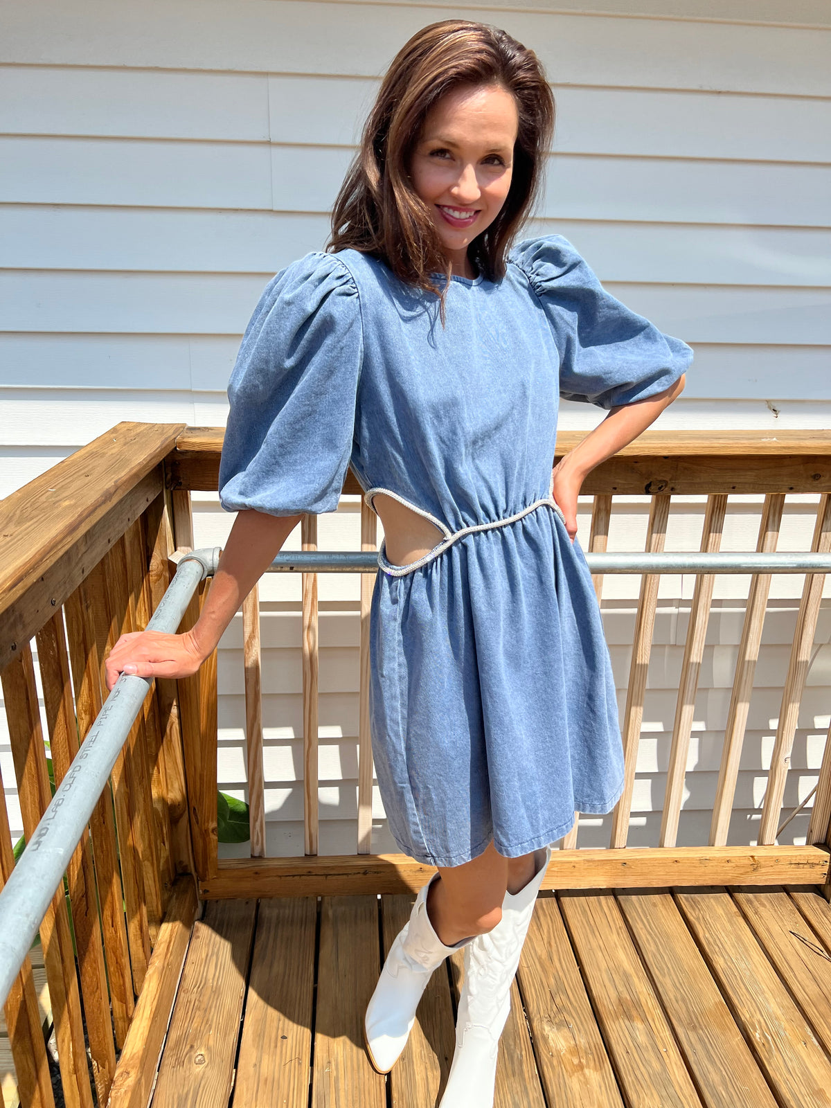 Denim Sparkle Side Trim Dress Denim Sparkle Side Trim Dress