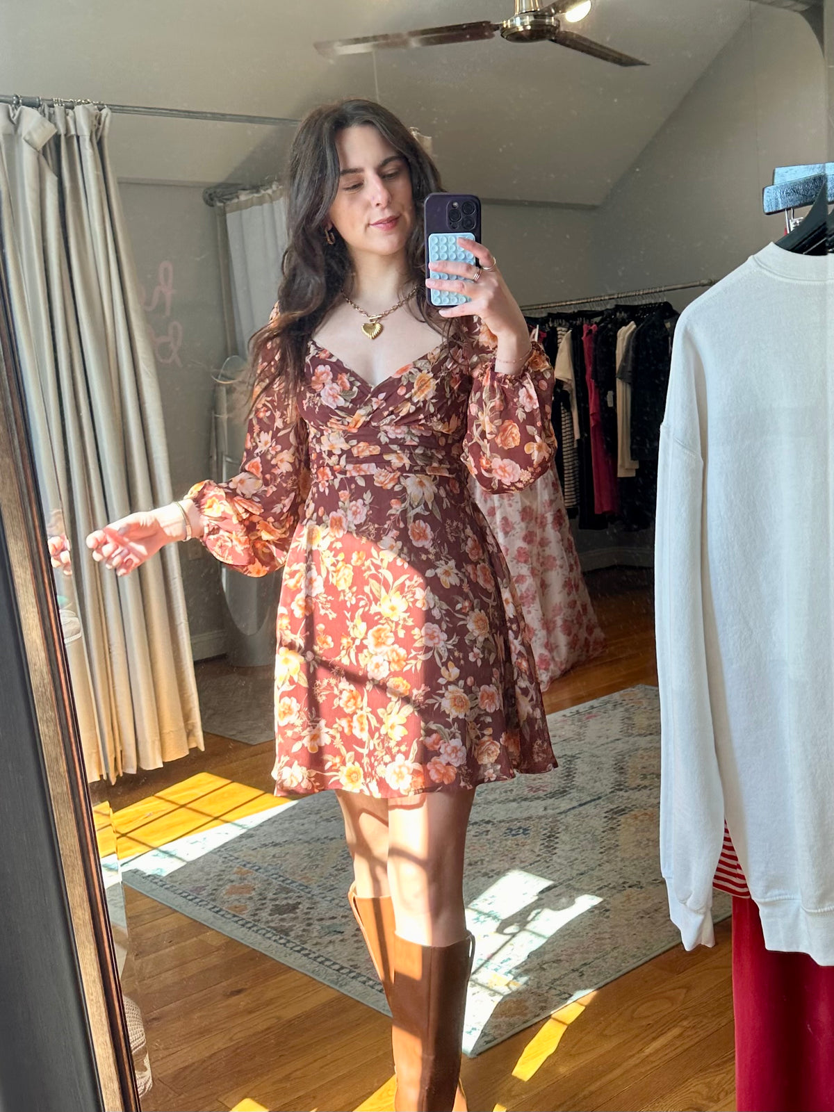 Golden Petals Mini Dress