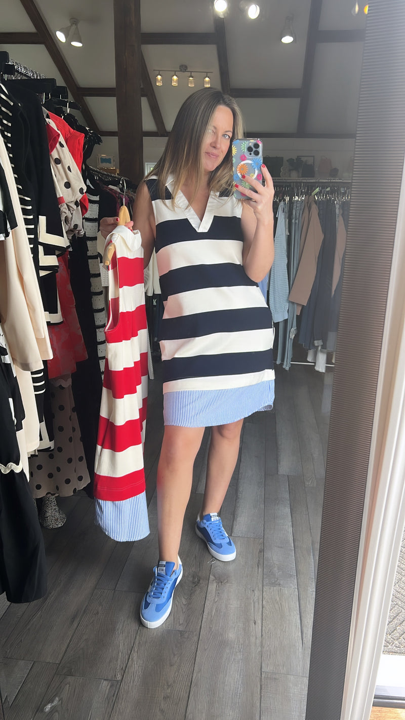 America Stripe V Neck Mini Dress