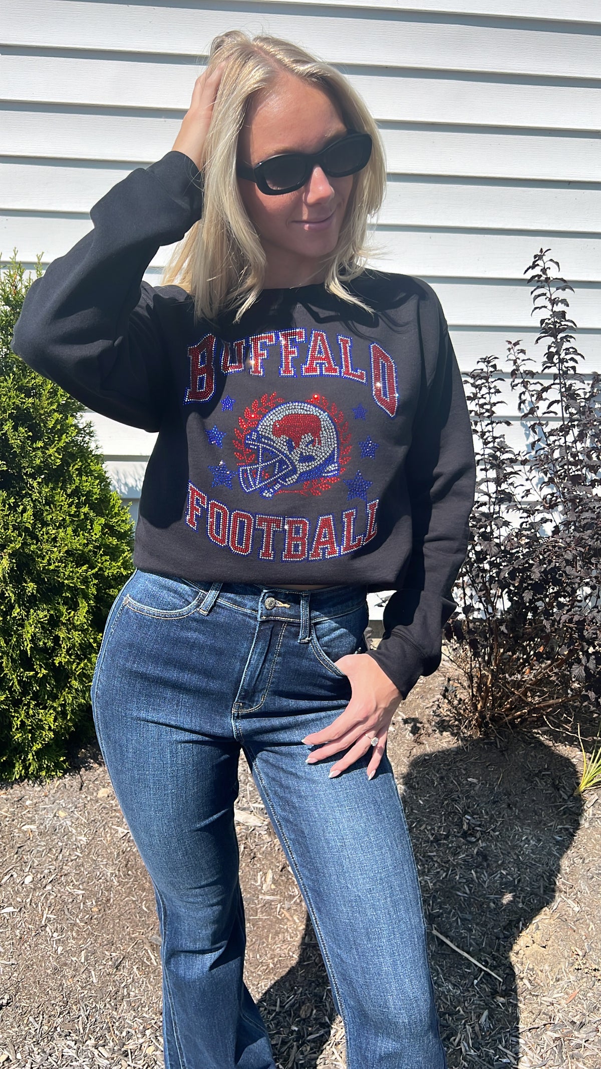 Buffalo Football Rhinestone Crewneck Sweatshirt Black