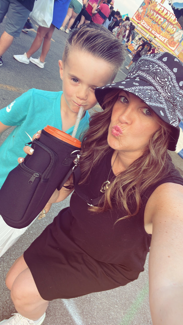 Black Neoprene Tumbler Holder & Purse Crossbody