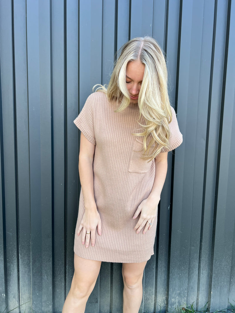 taupe sweater dress How to Style a Tan our Never Impossible Ribbed Midi Sweater Dress in Taupe can be dressed up or down Fall Sweater Dress - Taupe