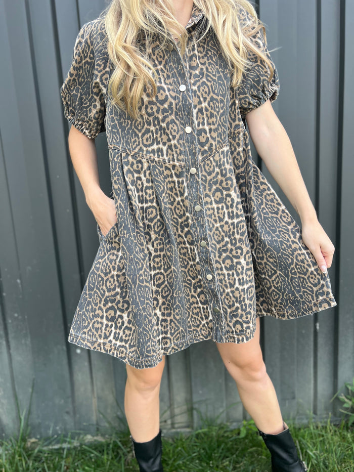 Leopard Denim Dress