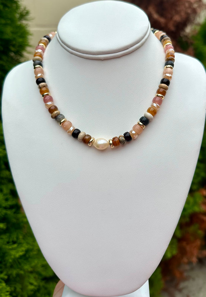Natural Stone & Mix Bead Necklace