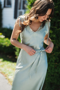 Sage Tie Lace Trim Slip Dress