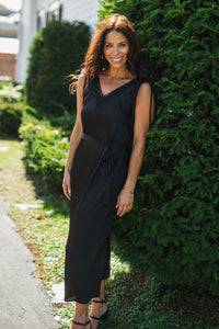 Black Tie Lace Trim Slip Dress