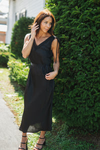 Black Tie Lace Trim Slip Dress