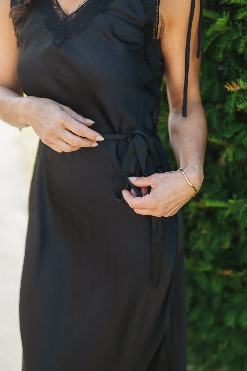 Black Tie Lace Trim Slip Dress