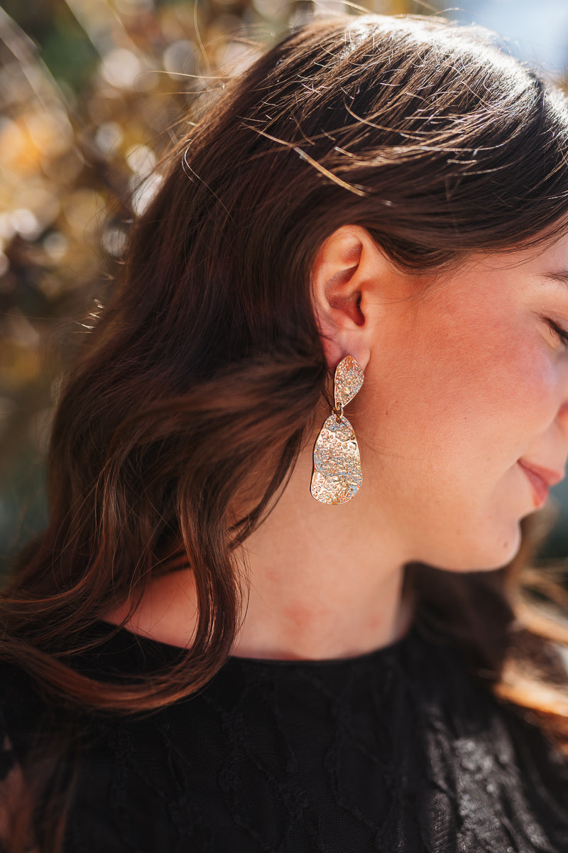 Hammered Wavy Teardrop Dangle Earrings