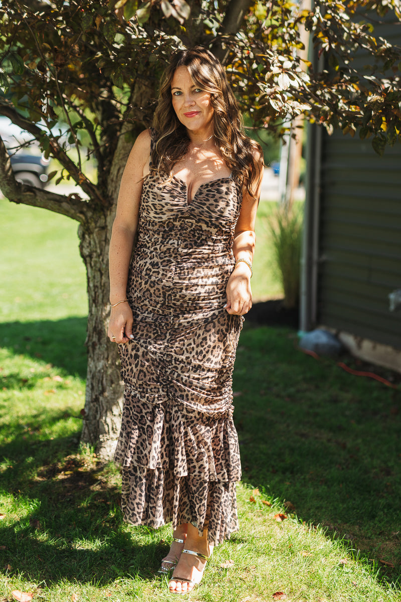 Rowan Leopard Print Mesh Midi Dress