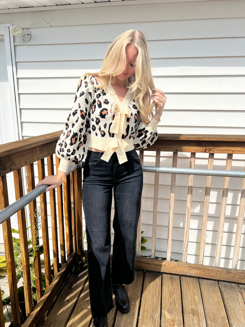 Leopard Bow Snap Sweater