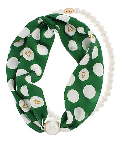 Double Take Pearl Scarf Green Polka Dot