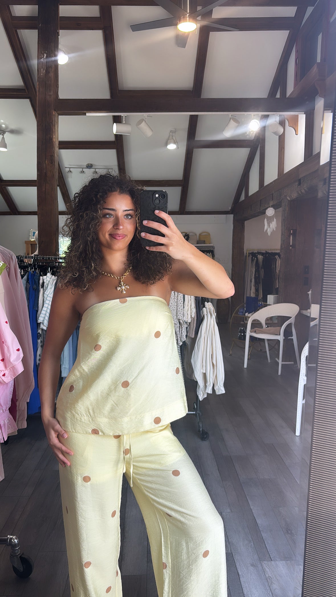 Lemon Dot Tube Top & Pant Set