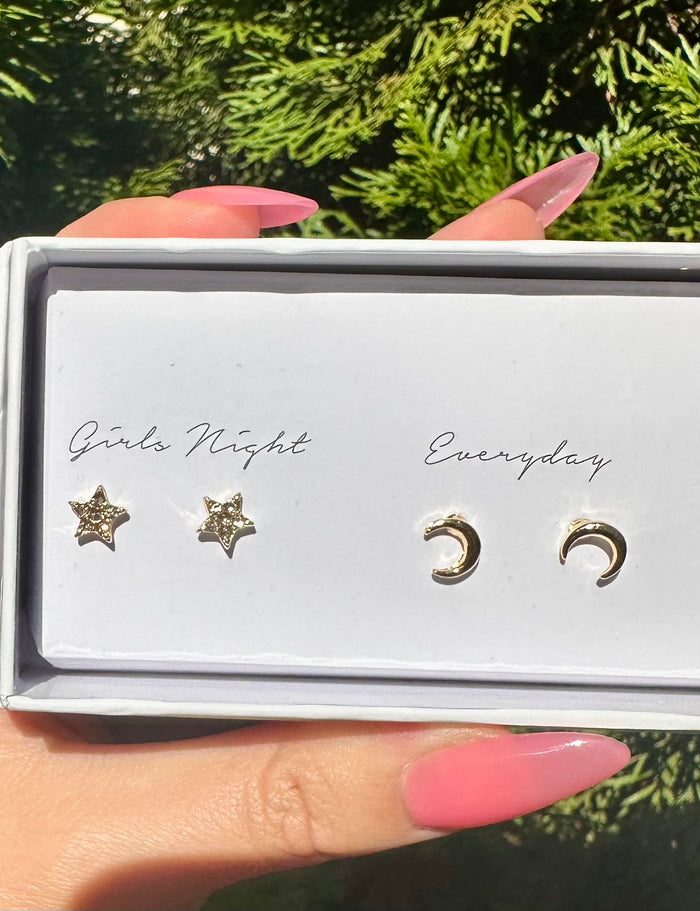 Crystal & Crescent 5 Earring Set