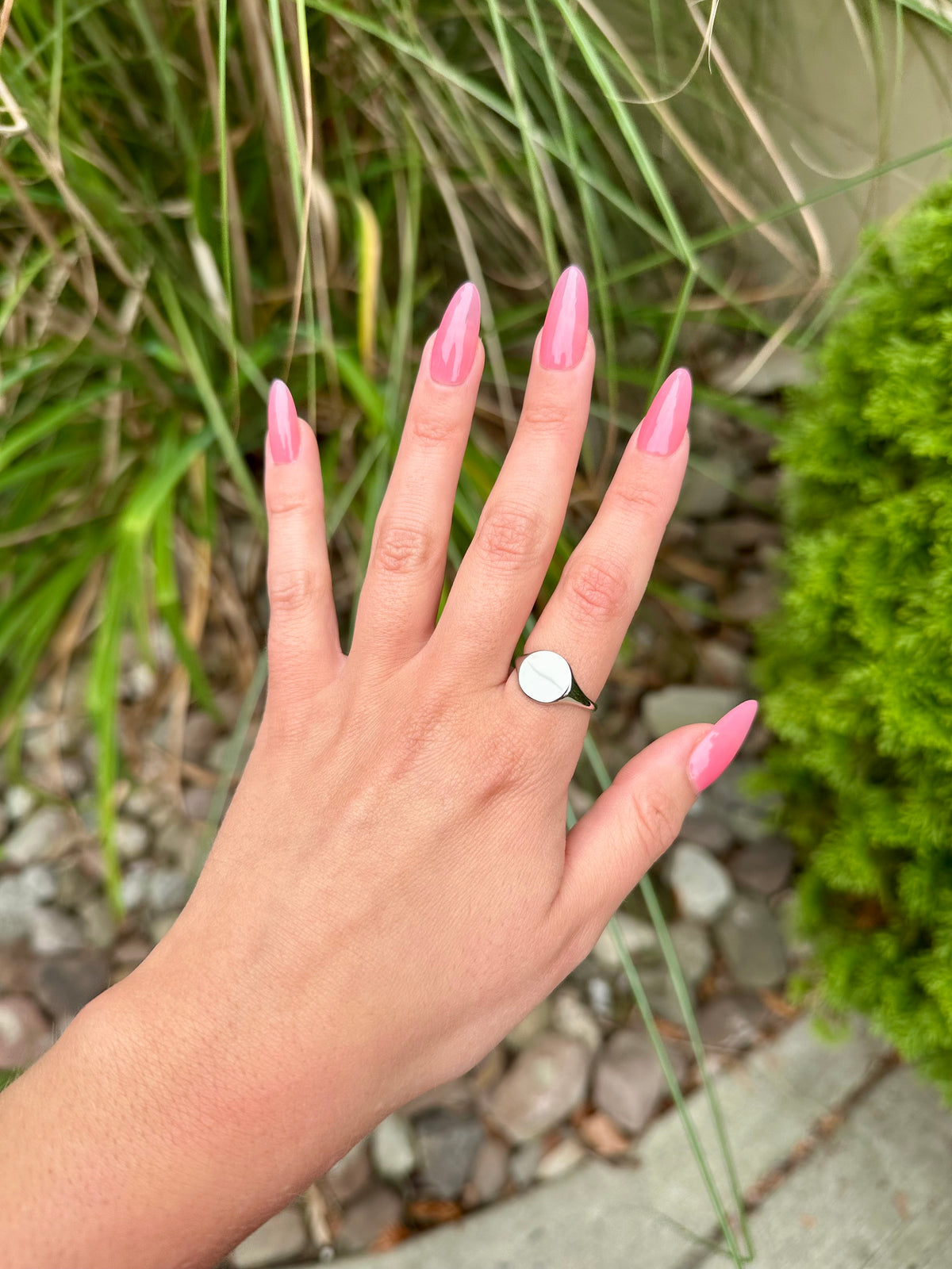 Round Signet Ring 24KT White Gold Dipped