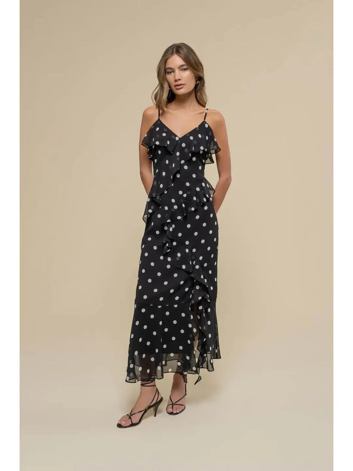 Polka Dot Ruffle Midi Dress