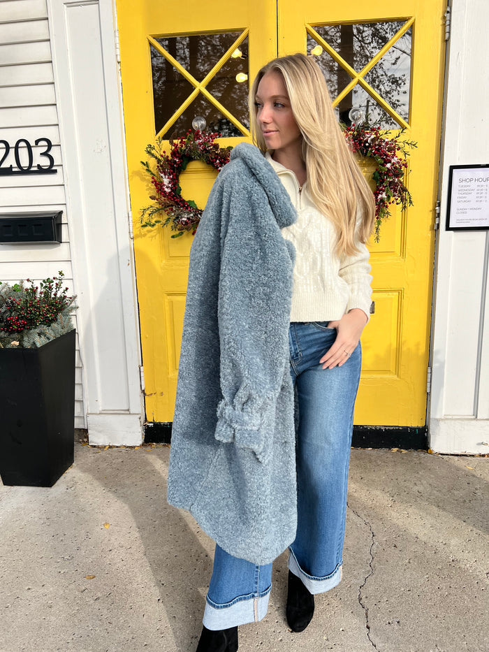 Blue Shearling Long Coat