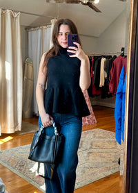 Black Mock Neck Peplum Sweater Tank