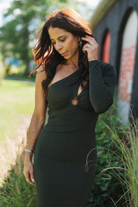 Olive One Shoulder Midi Dress
