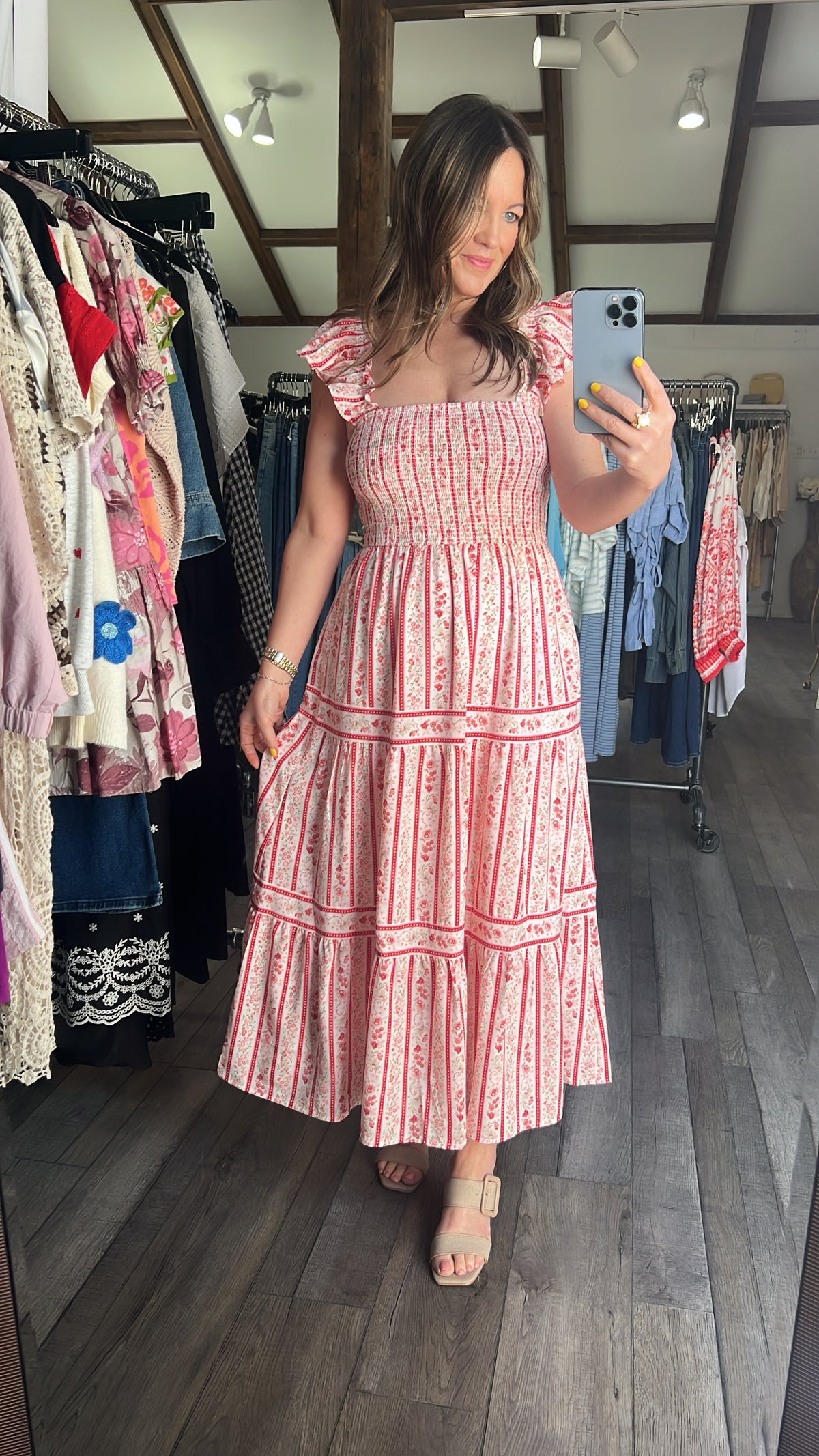 Strawberry Sweetheart Smocked Midi Dress
