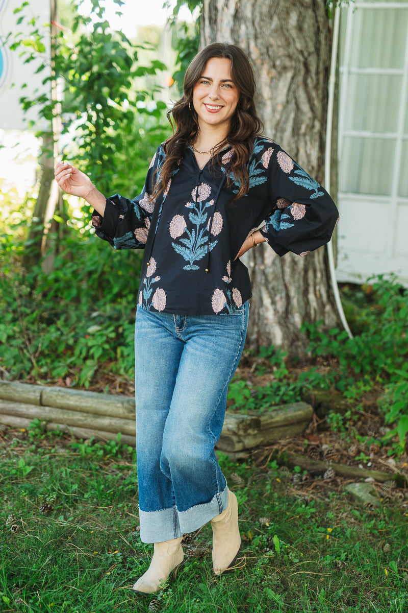 Navy Bloom Top