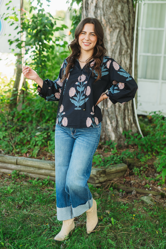 Navy Bloom Top