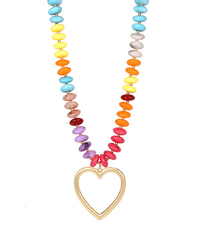 Sweet Rainbow Stone Love Heart Drop Necklace