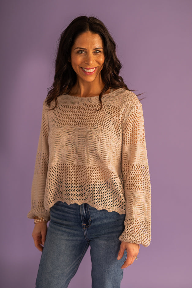 Open Knitted Scoop Neck Sweater