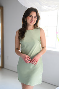 Sage Draped Back Satin Mini Dress