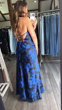 Ellie Floral Draped Halter Neck Maxi Dress