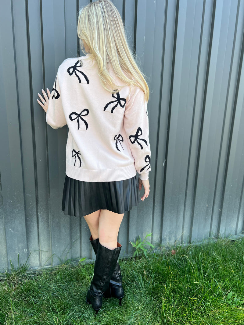 Pink Bow Print Sweater