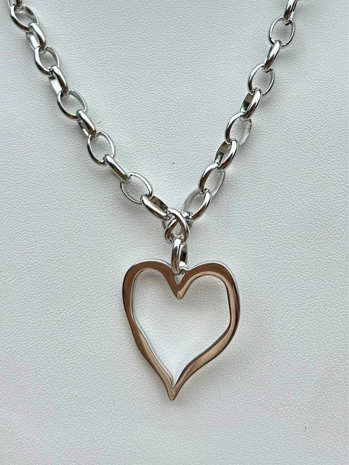 Large Open Heart Necklace Silver