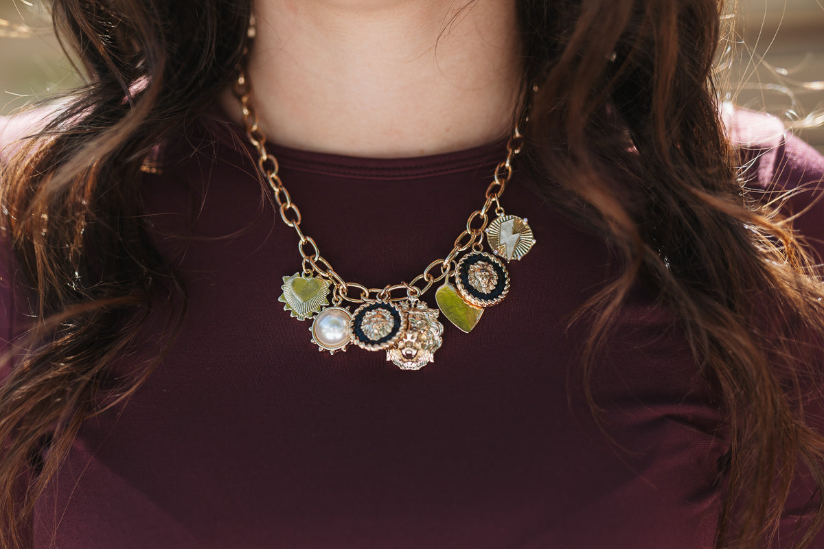 Lioness Coin & Heart Charm Necklace