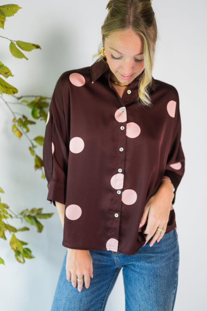 Burgundy Dot Sheen Top