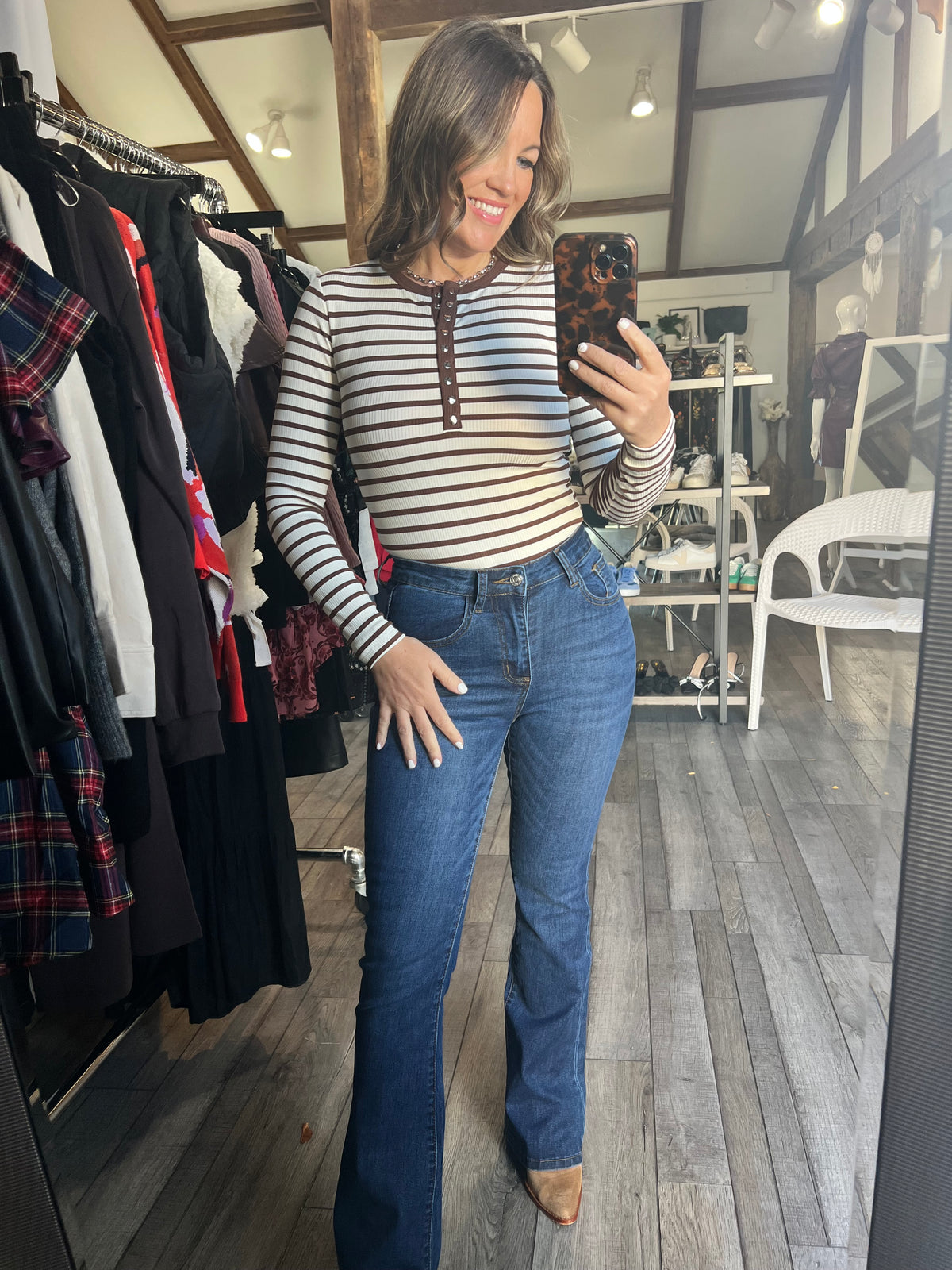 Cream Snap Button Henley Top