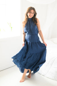 Sapphire Sway Halter Tier Maxi Dress