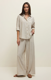 Alfie Striped Button Up Top Linen