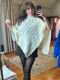 Ivory Cloud Cable Knit Mock Neck Poncho