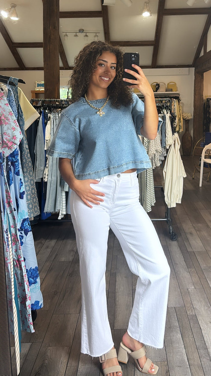 White Slim Palazzo With Scissor Cut Just Black Jeans