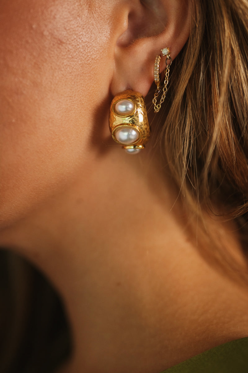 Pearl Half Moon Hoops