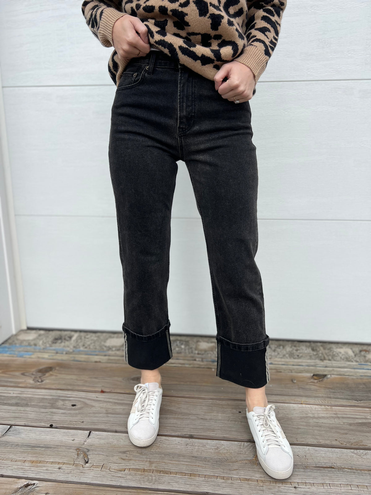 Cuffed Black Denim Pant