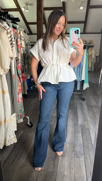 Just Cinching Around White Button Down