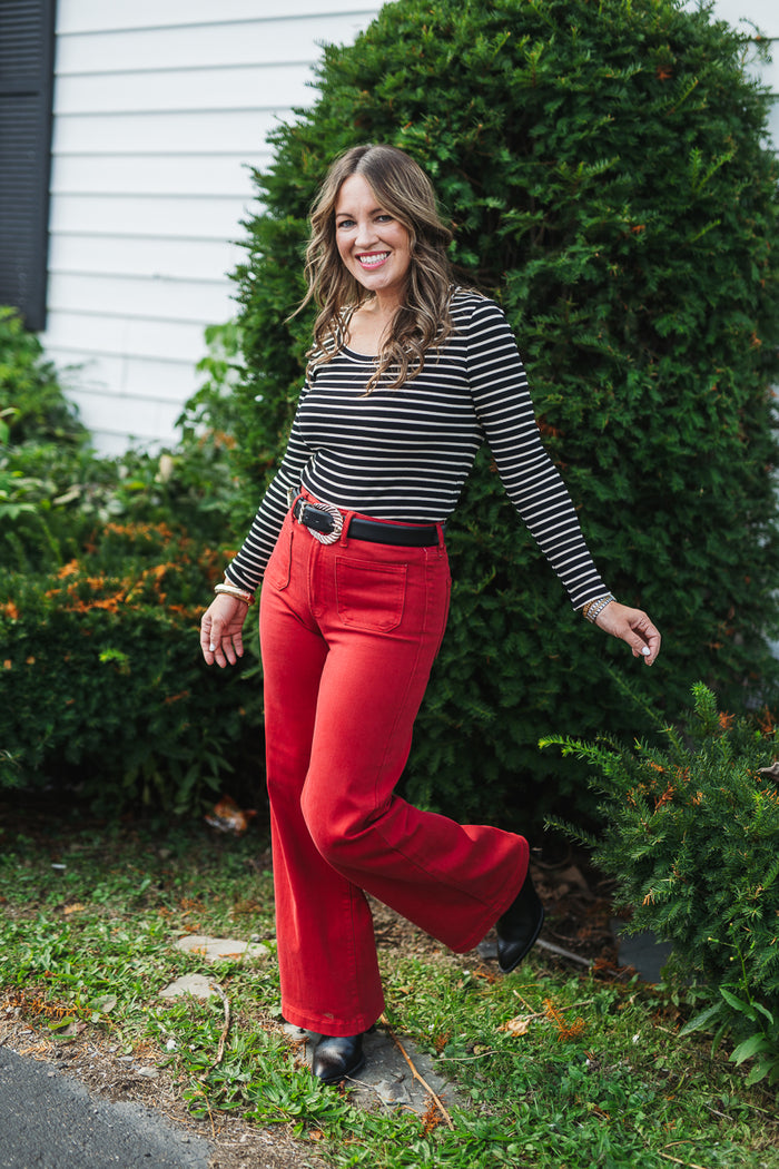 Dark Red Mini Patch Pocket Wide Jean