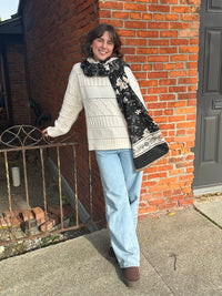 Black Butterfly & Flowers Scarf