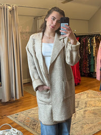 Diagonal Cream & Sand Stripe Open Coatigan