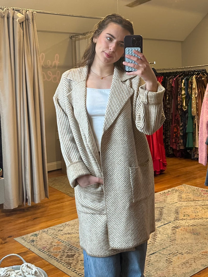 Diagonal Cream & Sand Stripe Open Coatigan