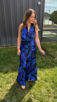 Ellie Floral Draped Halter Neck Maxi Dress