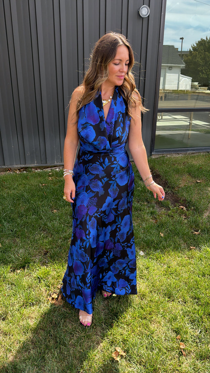 Ellie Floral Draped Halter Neck Maxi Dress
