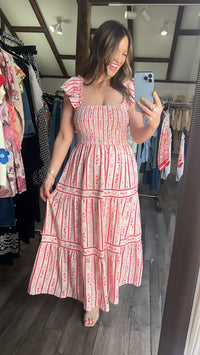 Strawberry Sweetheart Smocked Midi Dress